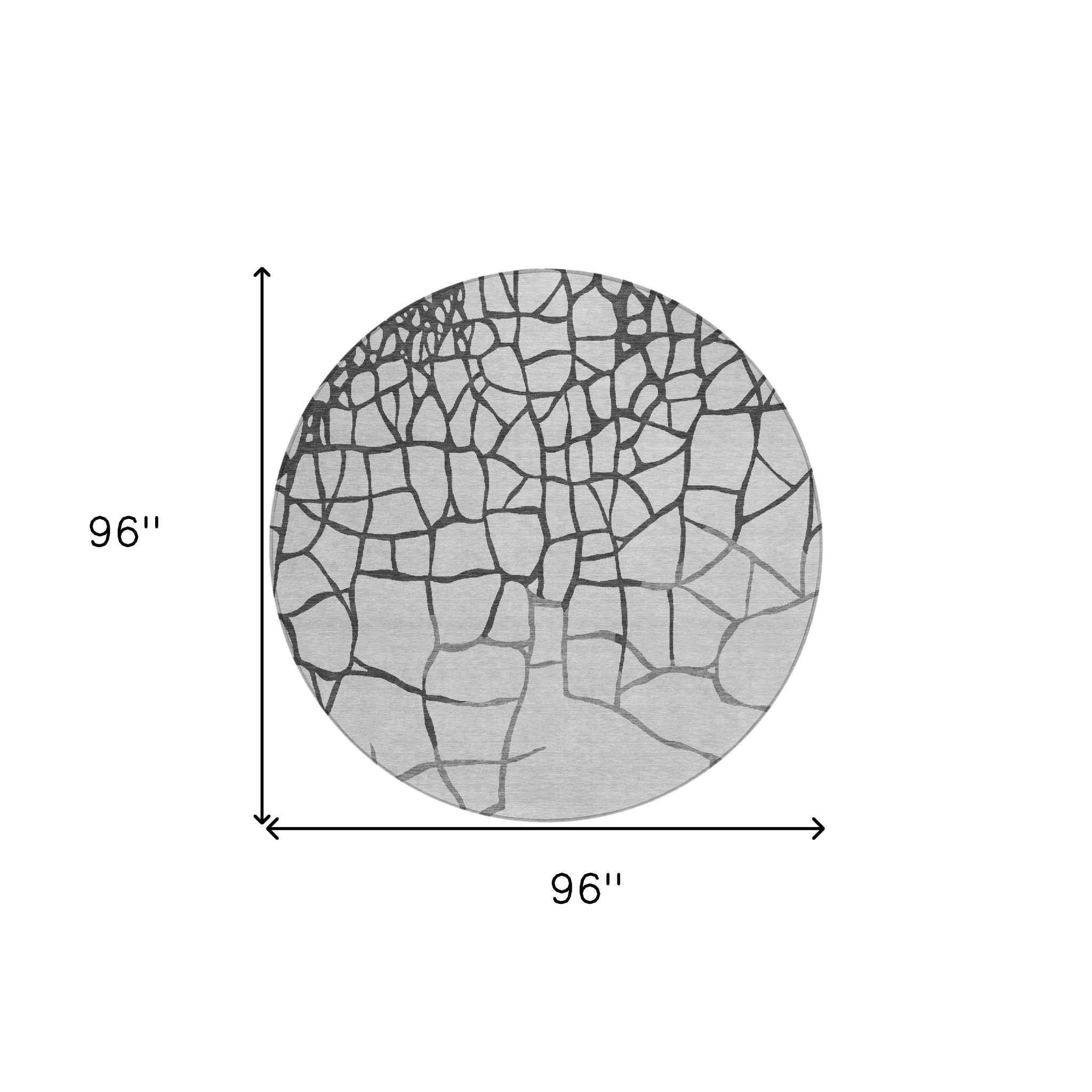 8' Gray And Charcoal Round Abstract Washable Indoor Outdoor Area Rug