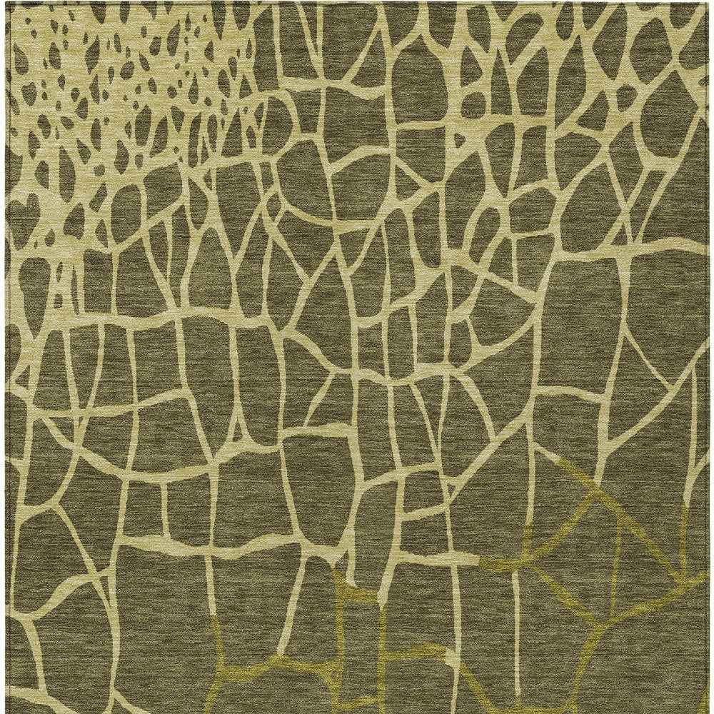 5' X 8' Olive Green And Dark Green Abstract Washable Indoor Outdoor Area Rug