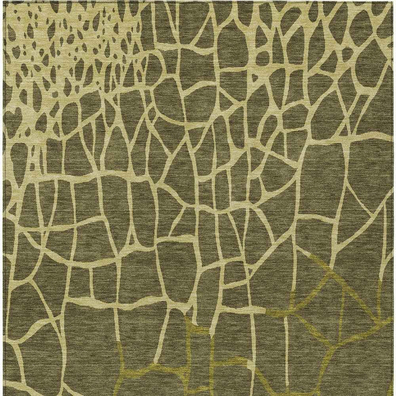 5' X 8' Olive Green And Dark Green Abstract Washable Indoor Outdoor Area Rug