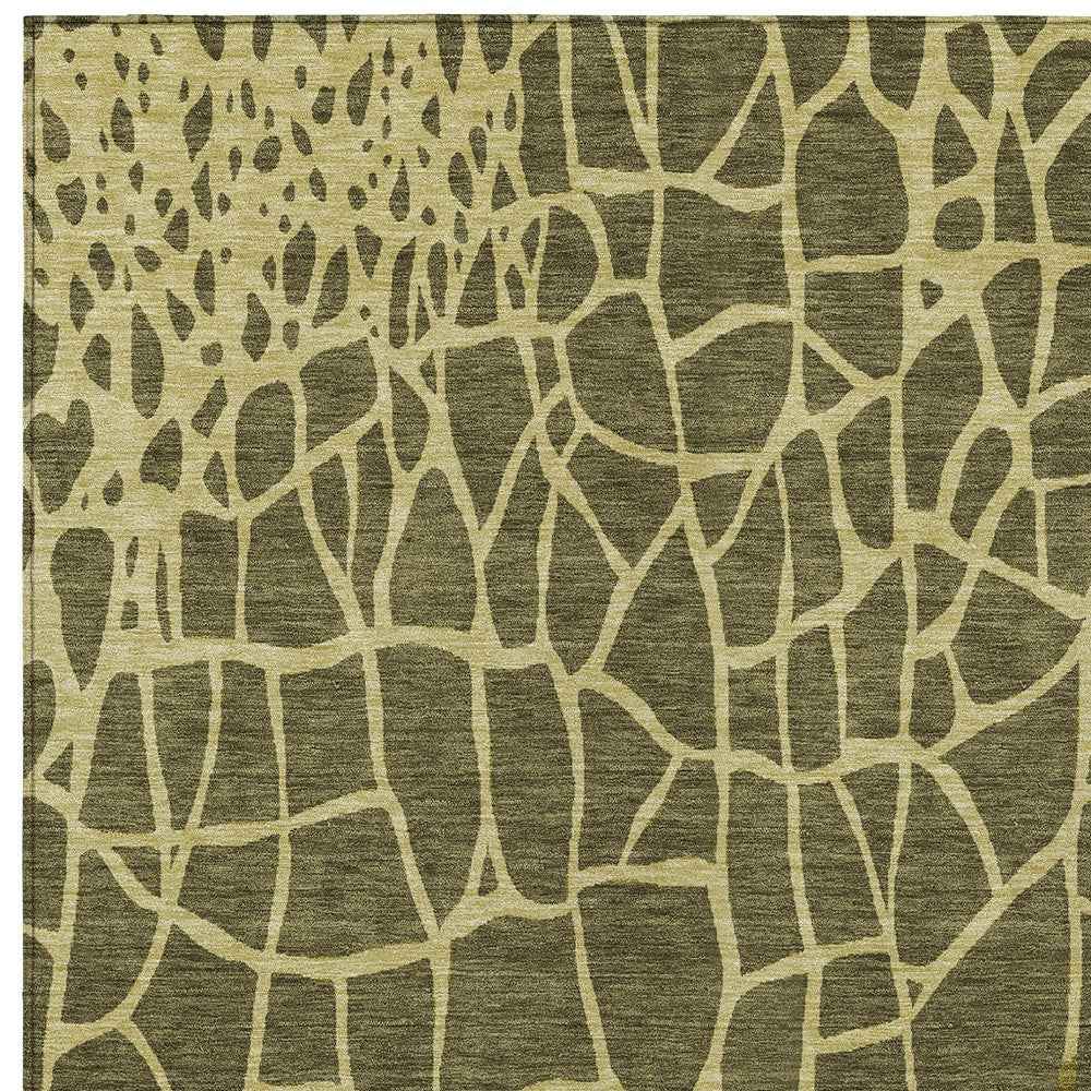 5' X 8' Olive Green And Dark Green Abstract Washable Indoor Outdoor Area Rug