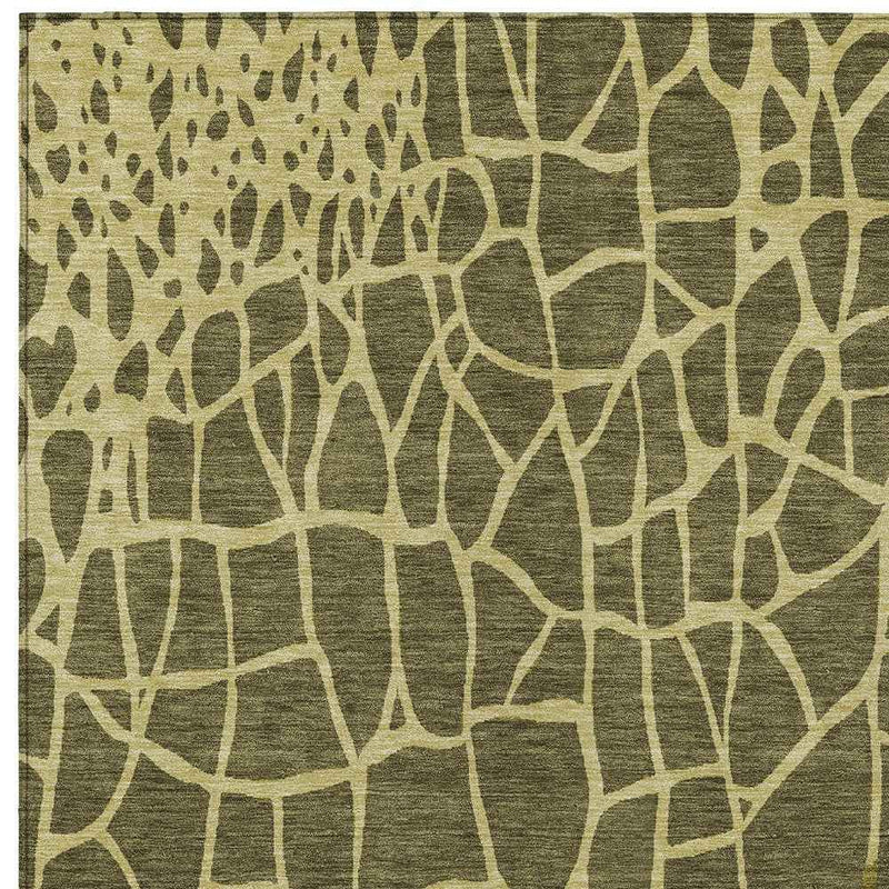 5' X 8' Olive Green And Dark Green Abstract Washable Indoor Outdoor Area Rug