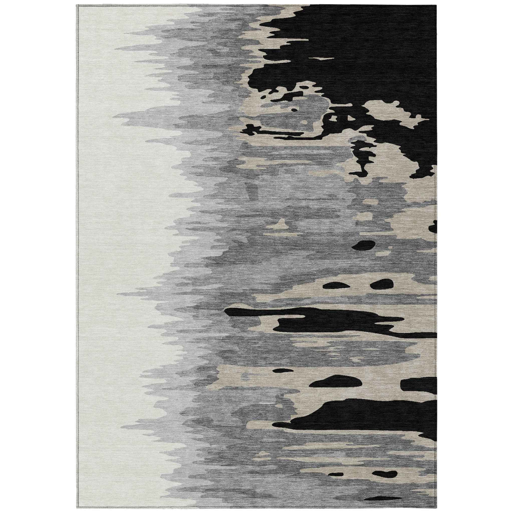 8' X 10' Black Gray And Ivory Abstract Washable Indoor Outdoor Area Rug