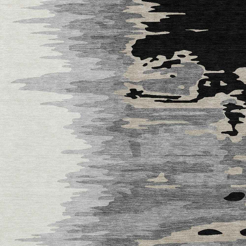 8' X 10' Black Gray And Ivory Abstract Washable Indoor Outdoor Area Rug