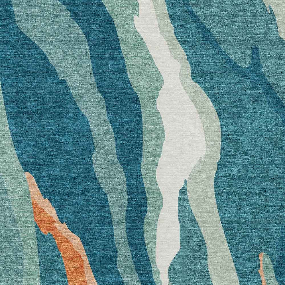 3' X 5' Teal Blue Copper And Ivory Abstract Washable Indoor Outdoor Area Rug