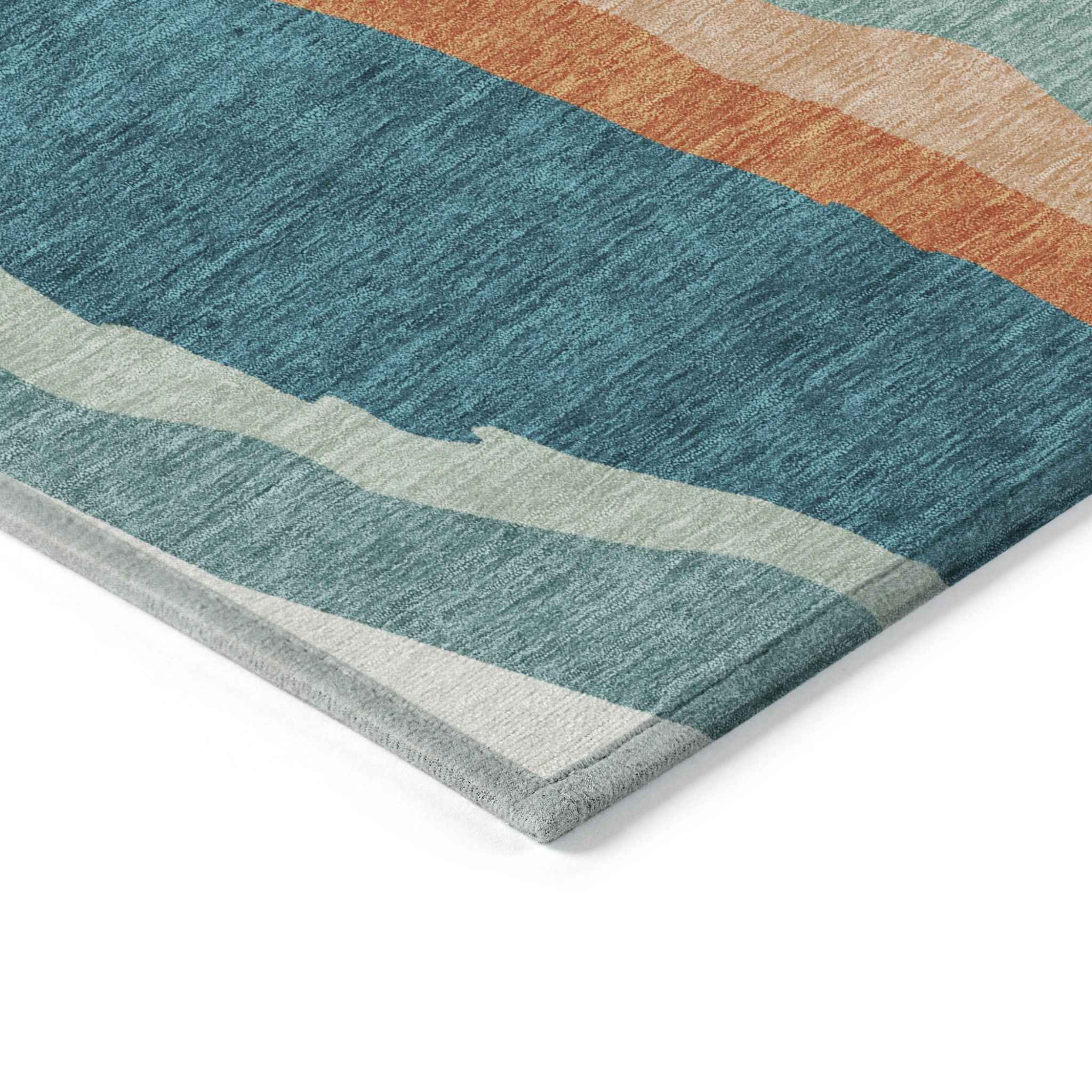 3' X 5' Teal Blue Copper And Ivory Abstract Washable Indoor Outdoor Area Rug