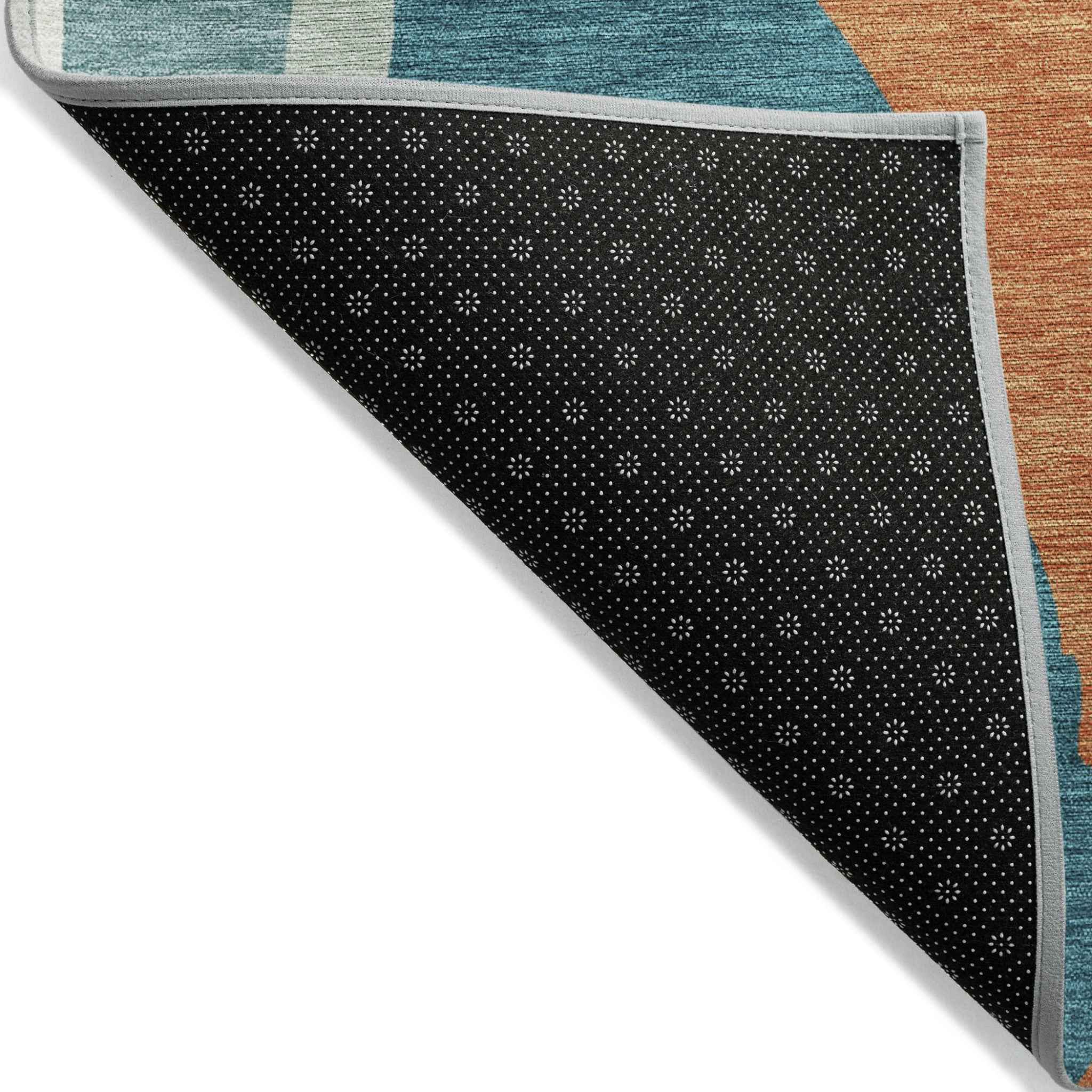 3' X 5' Teal Blue Copper And Ivory Abstract Washable Indoor Outdoor Area Rug