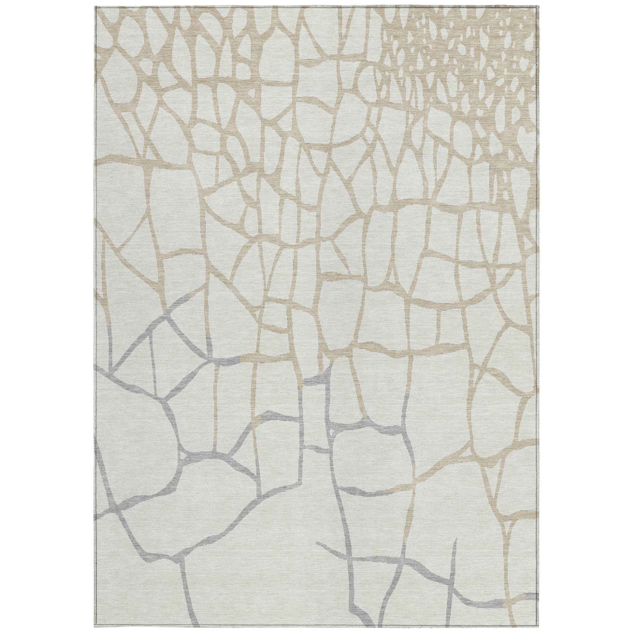 5' X 8' Ivory And Beige Abstract Washable Indoor Outdoor Area Rug