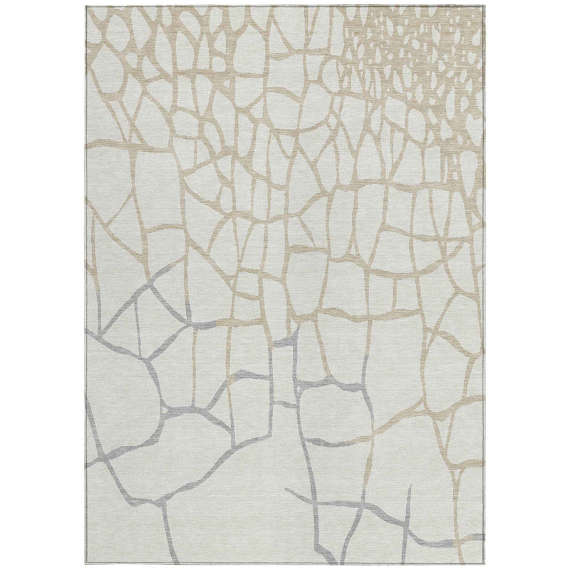5' X 8' Ivory And Beige Abstract Washable Indoor Outdoor Area Rug