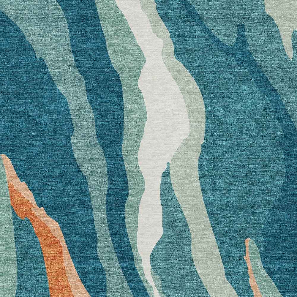 9' X 12' Teal Blue Copper And Ivory Abstract Washable Indoor Outdoor Area Rug