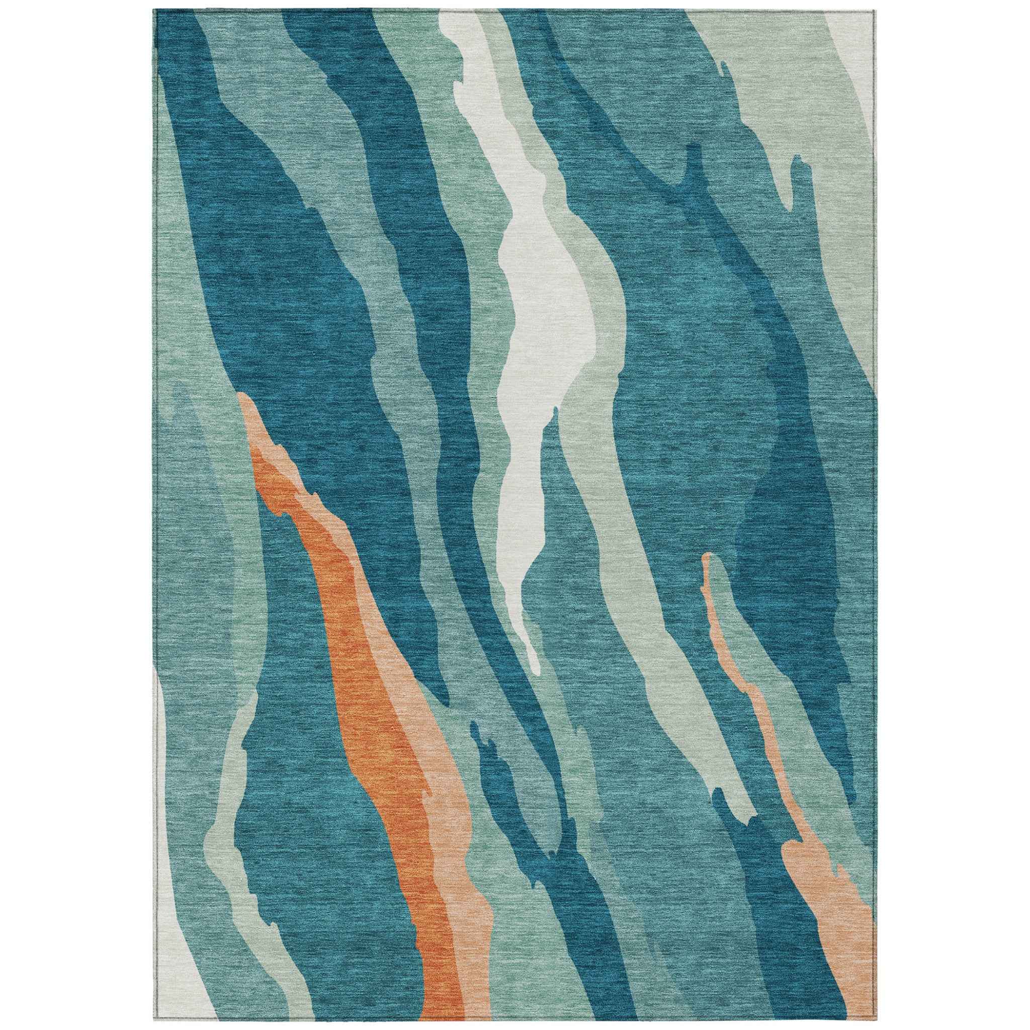 9' X 12' Teal Blue Copper And Ivory Abstract Washable Indoor Outdoor Area Rug