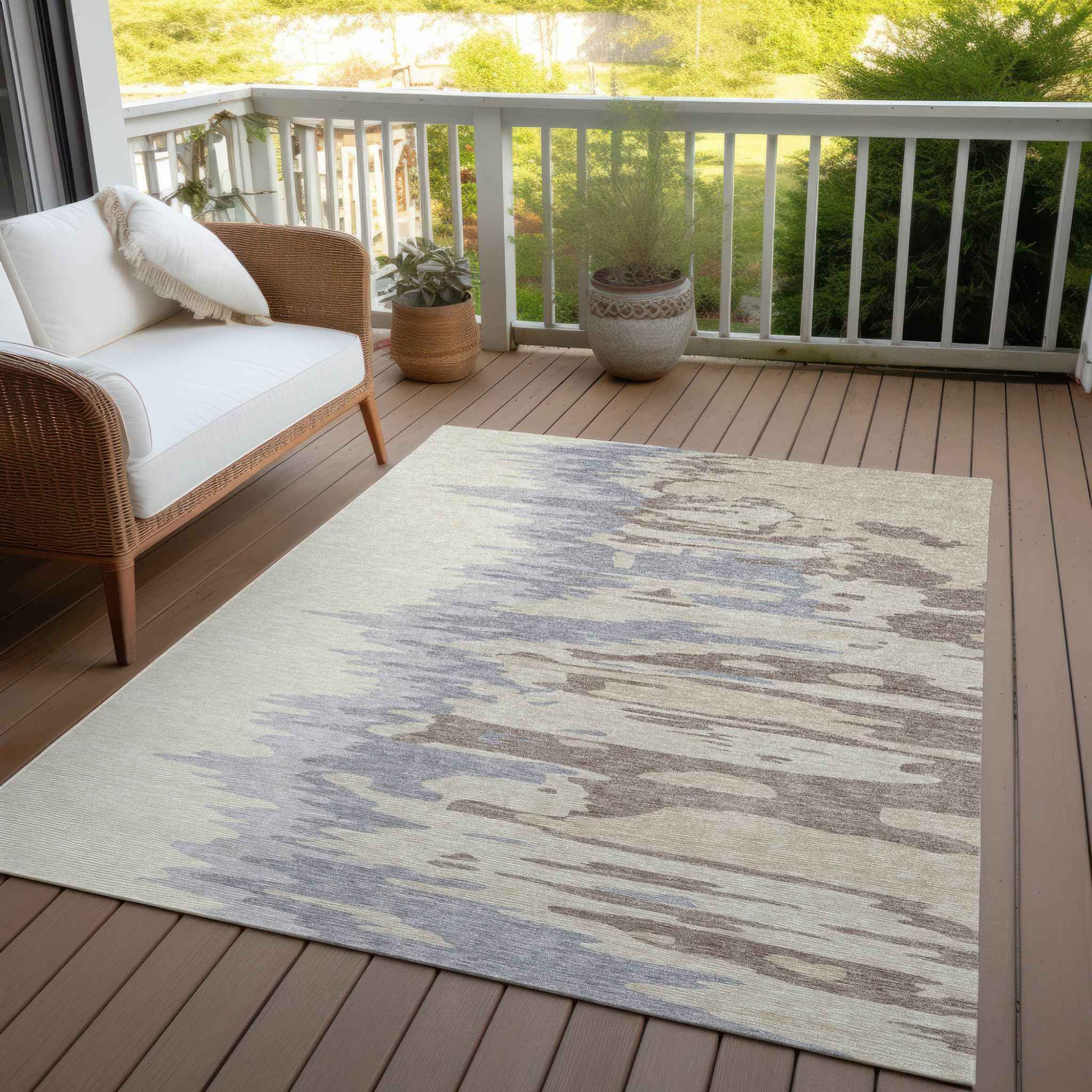 3' X 5' Beige Brown And Gray Abstract Washable Indoor Outdoor Area Rug