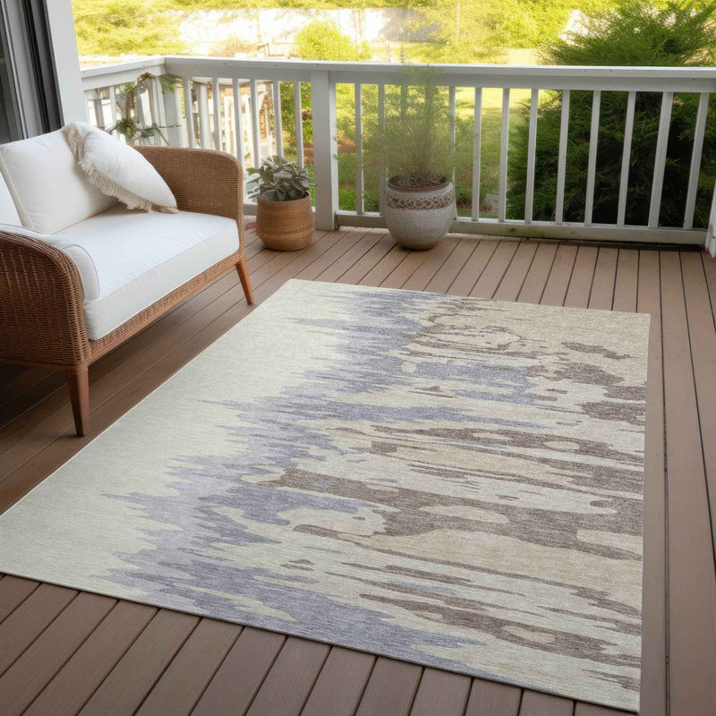 3' X 5' Beige Brown And Gray Abstract Washable Indoor Outdoor Area Rug