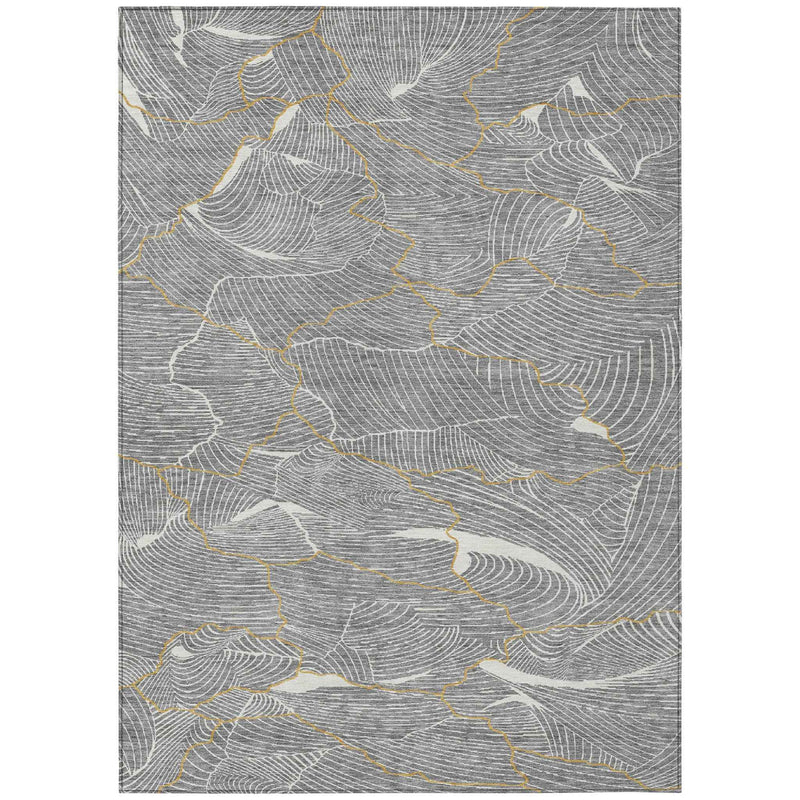 8' X 10' Gray Brown And Ivory Abstract Washable Indoor Outdoor Area Rug