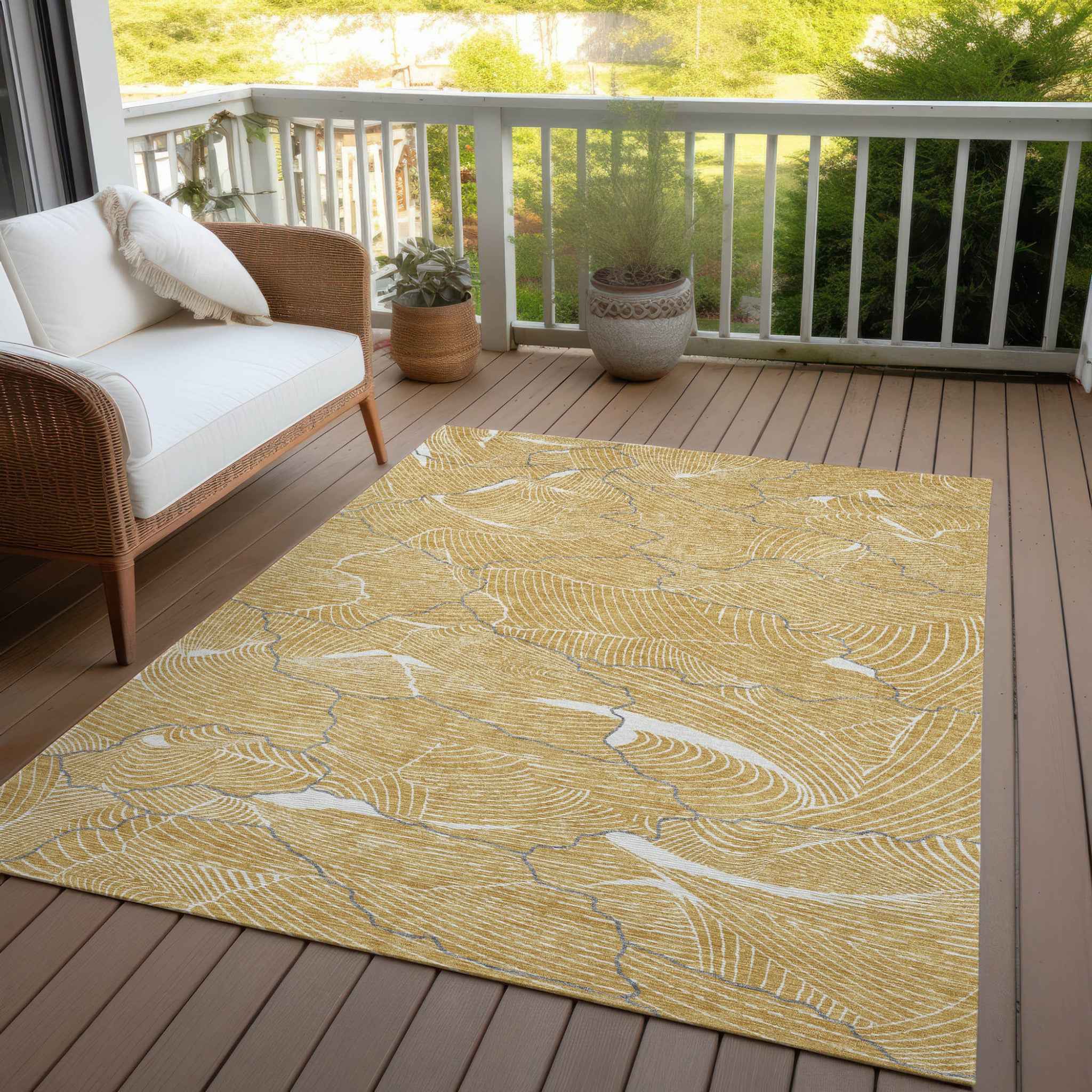9' X 12' Gold Charcoal And Ivory Abstract Washable Indoor Outdoor Area Rug