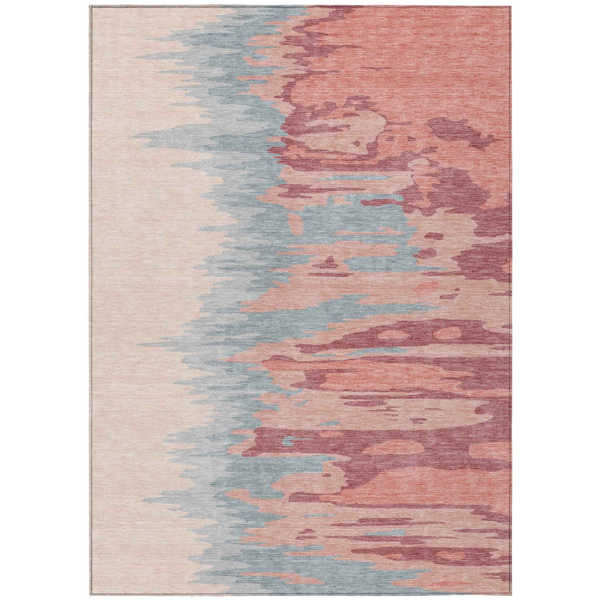 8' X 10' Coral Pink And Gray Abstract Washable Indoor Outdoor Area Rug