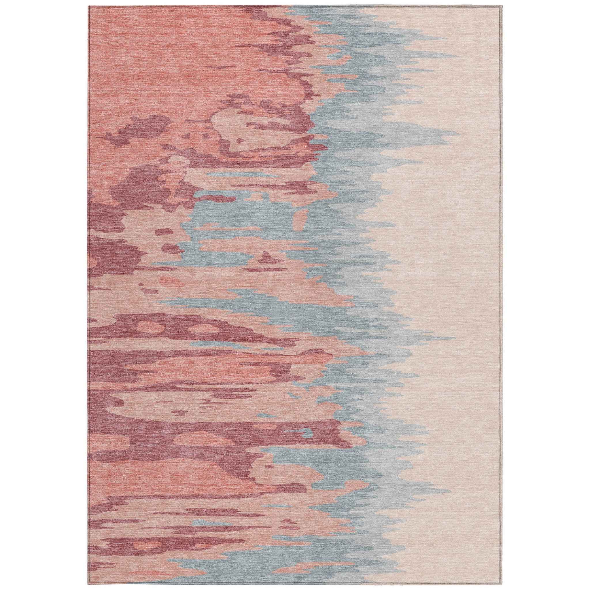 8' X 10' Coral Pink And Gray Abstract Washable Indoor Outdoor Area Rug
