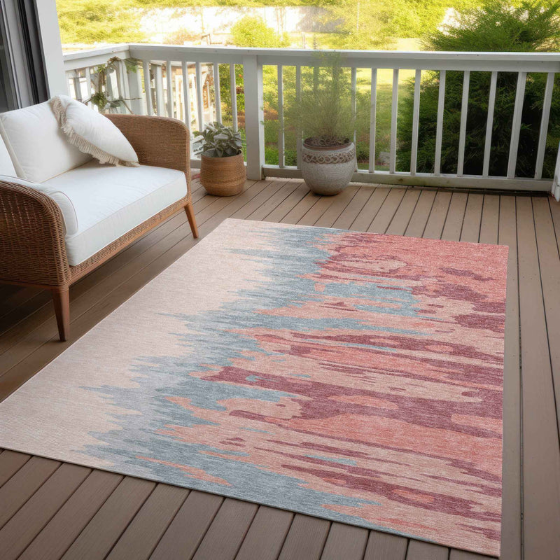 8' X 10' Coral Pink And Gray Abstract Washable Indoor Outdoor Area Rug