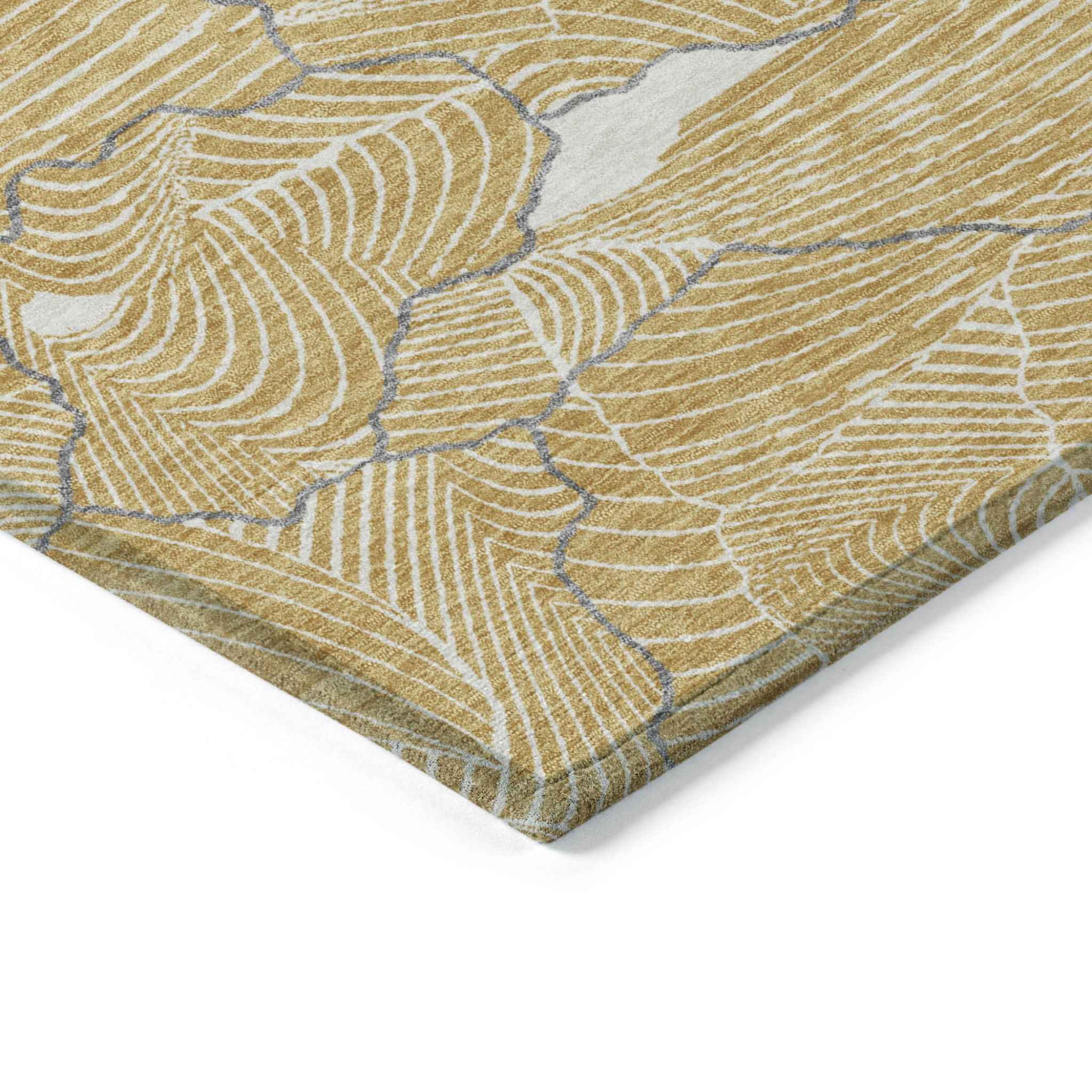 9' X 12' Gold Charcoal And Ivory Abstract Washable Indoor Outdoor Area Rug