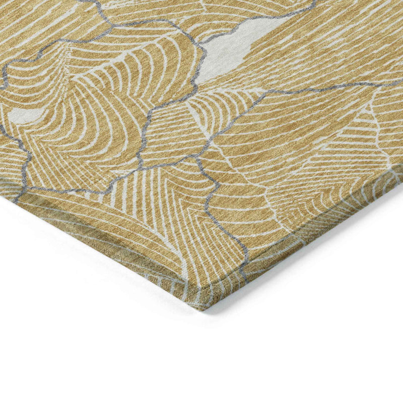9' X 12' Gold Charcoal And Ivory Abstract Washable Indoor Outdoor Area Rug