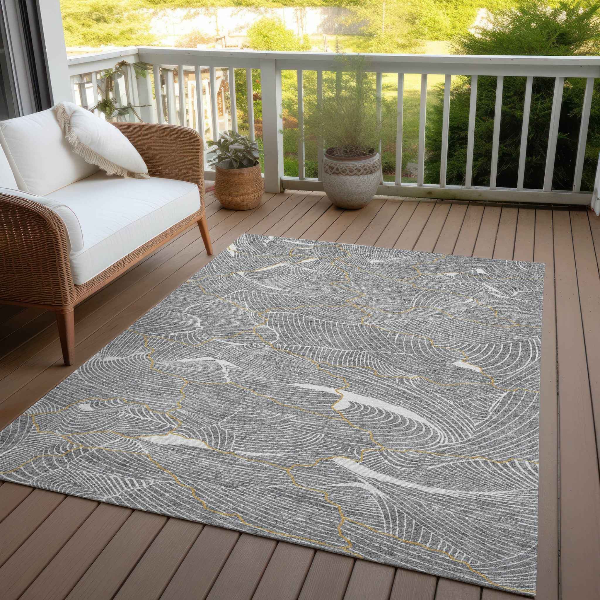 3' X 5' Gray Brown And Ivory Abstract Washable Indoor Outdoor Area Rug