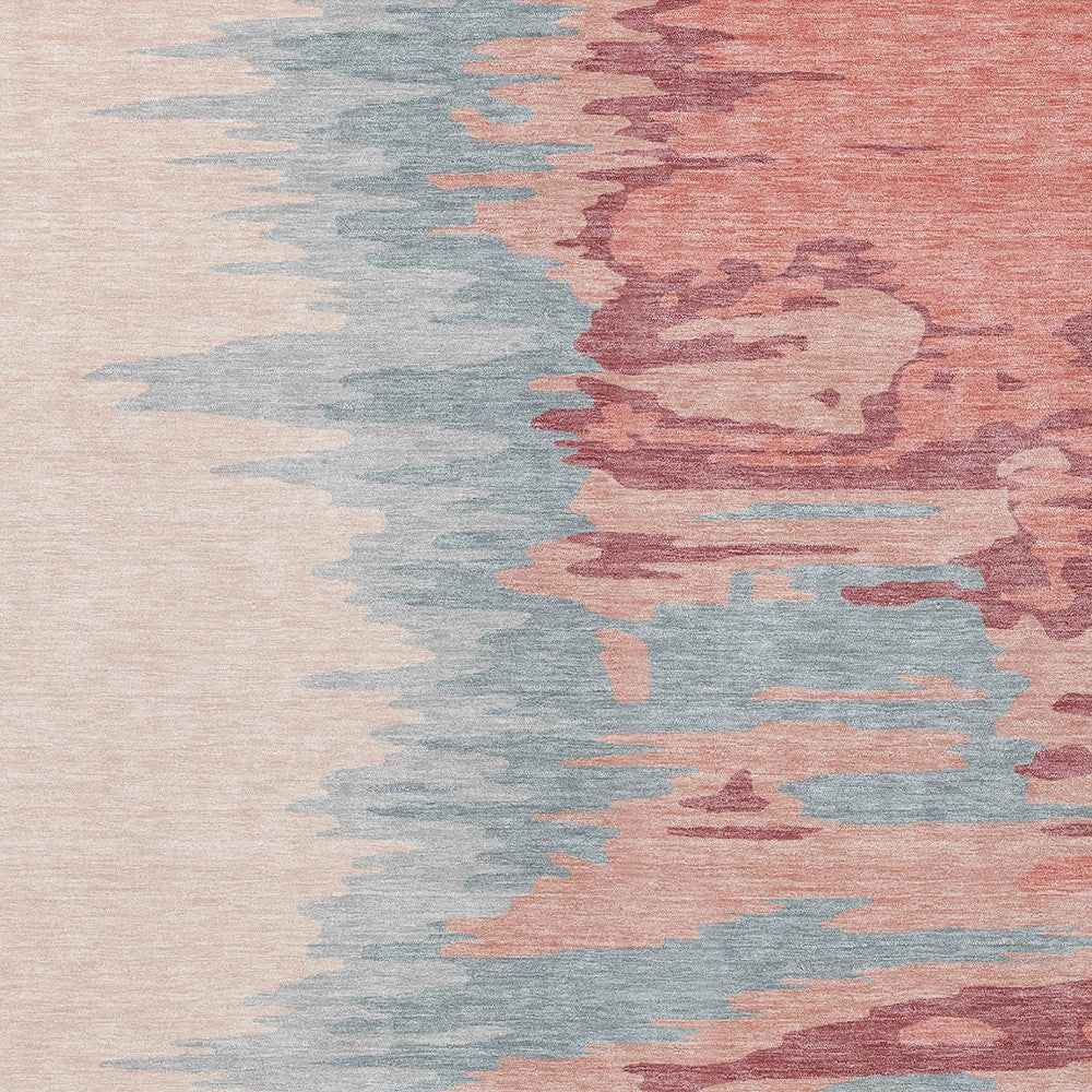 10' X 14' Coral Pink And Gray Abstract Washable Indoor Outdoor Area Rug