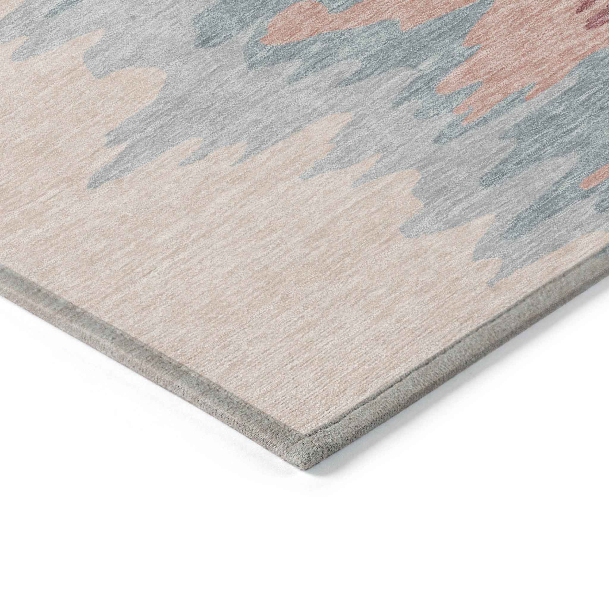 10' X 14' Coral Pink And Gray Abstract Washable Indoor Outdoor Area Rug
