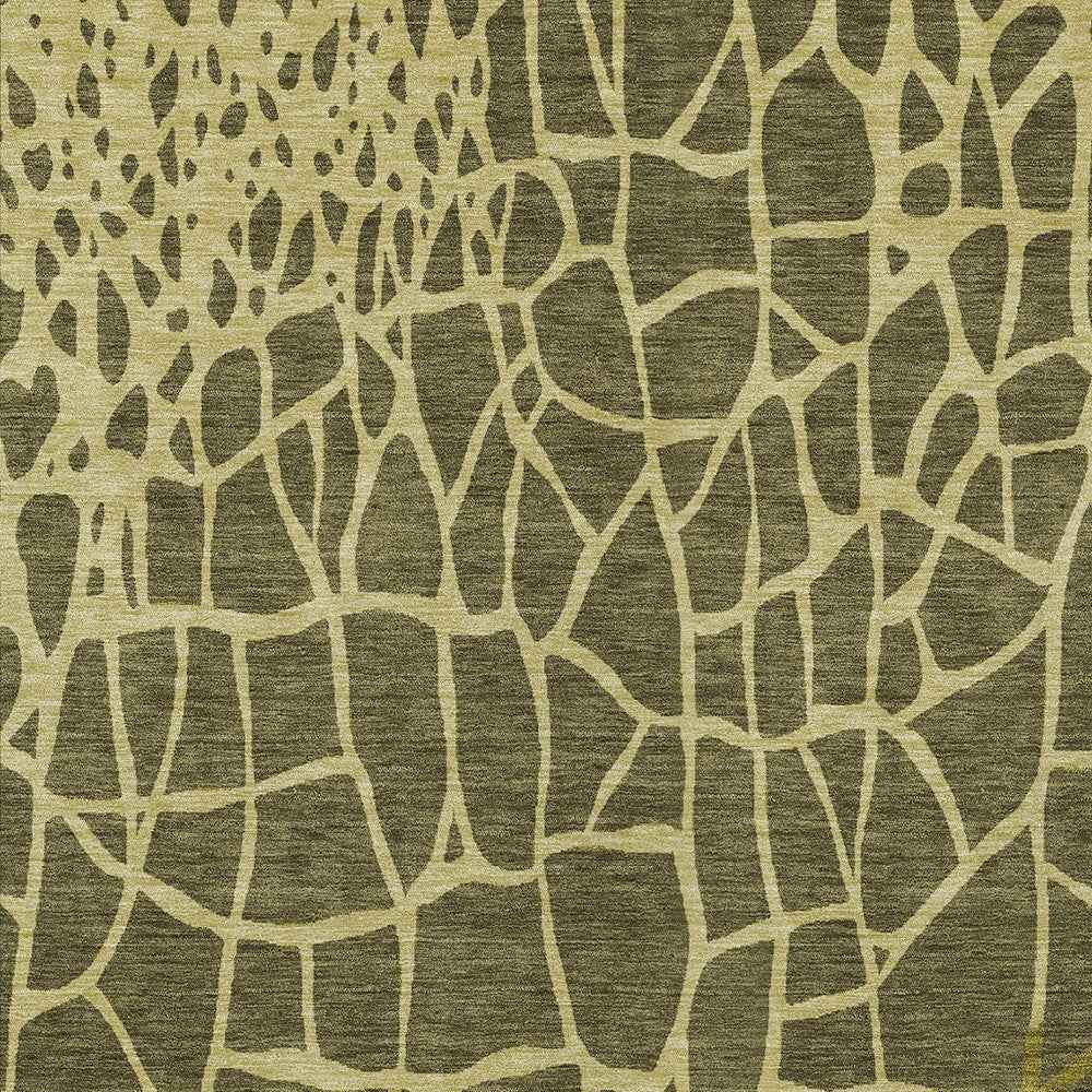 8' X 10' Olive Green And Dark Green Abstract Washable Indoor Outdoor Area Rug