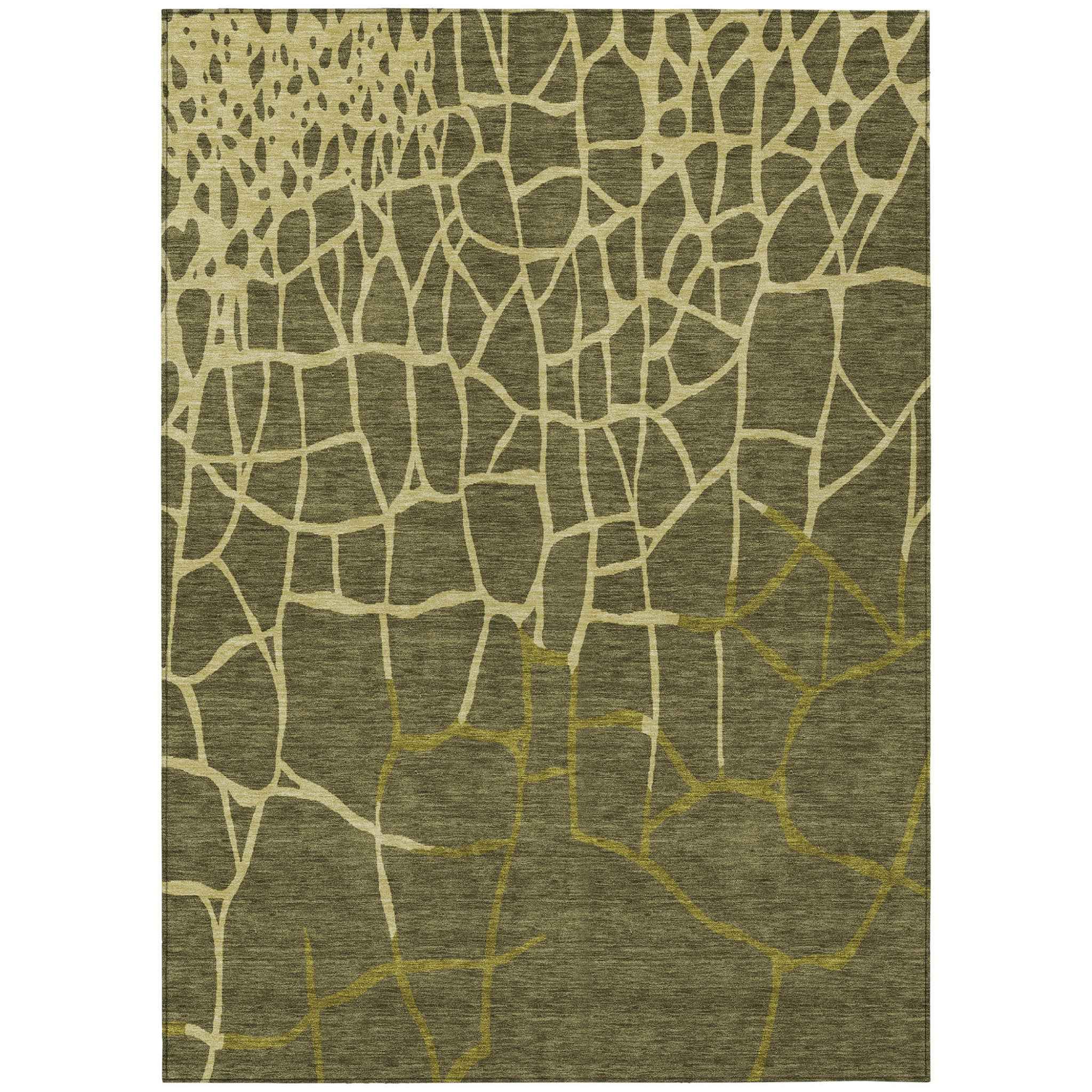 8' X 10' Olive Green And Dark Green Abstract Washable Indoor Outdoor Area Rug