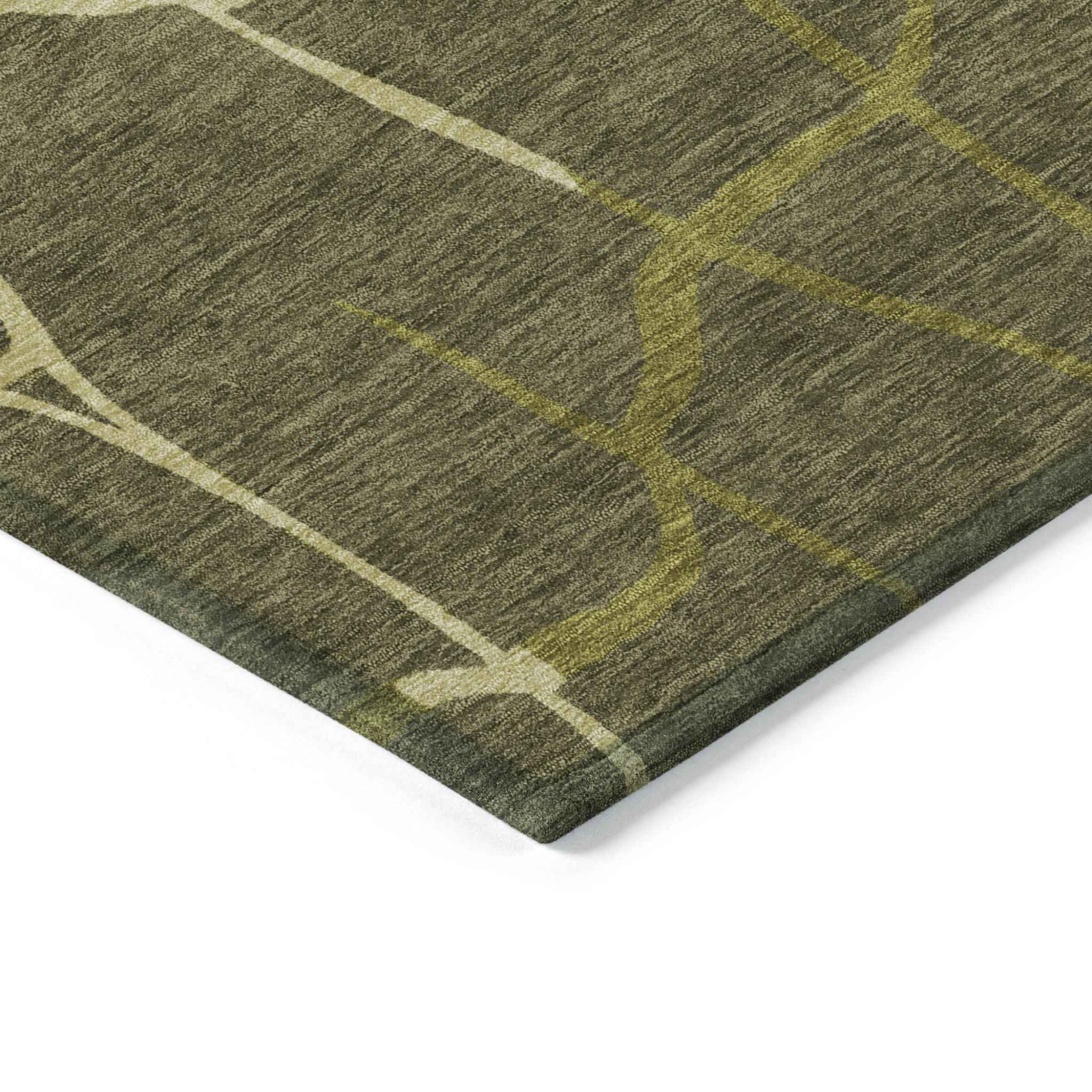 8' X 10' Olive Green And Dark Green Abstract Washable Indoor Outdoor Area Rug