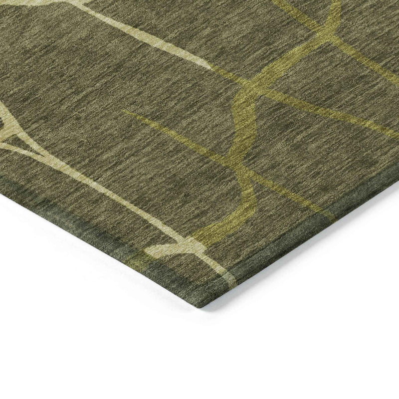 8' X 10' Olive Green And Dark Green Abstract Washable Indoor Outdoor Area Rug