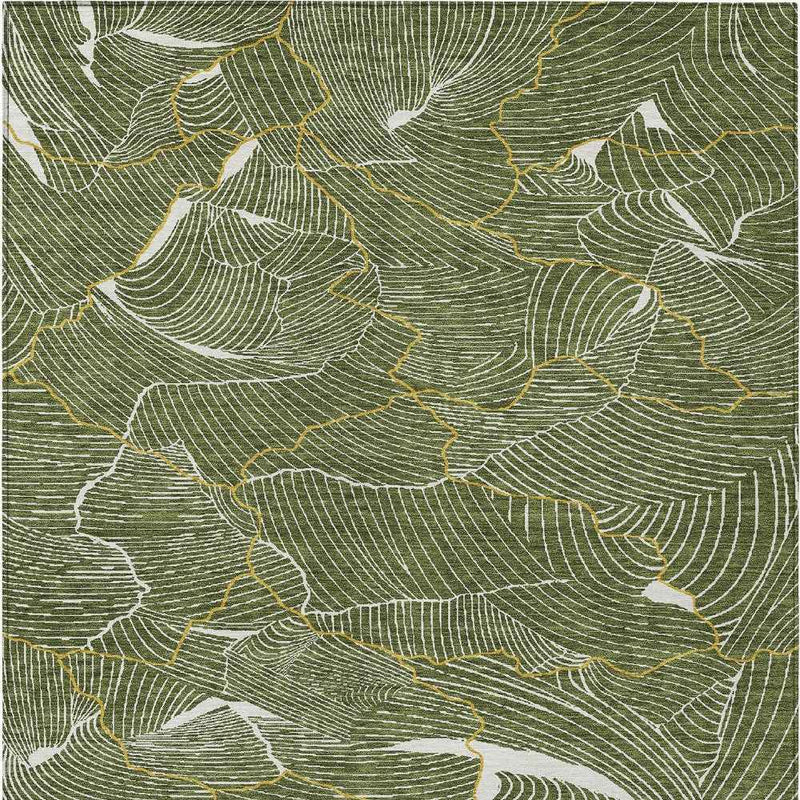 10' X 14' Olive Green Gold And Ivory Abstract Washable Indoor Outdoor Area Rug
