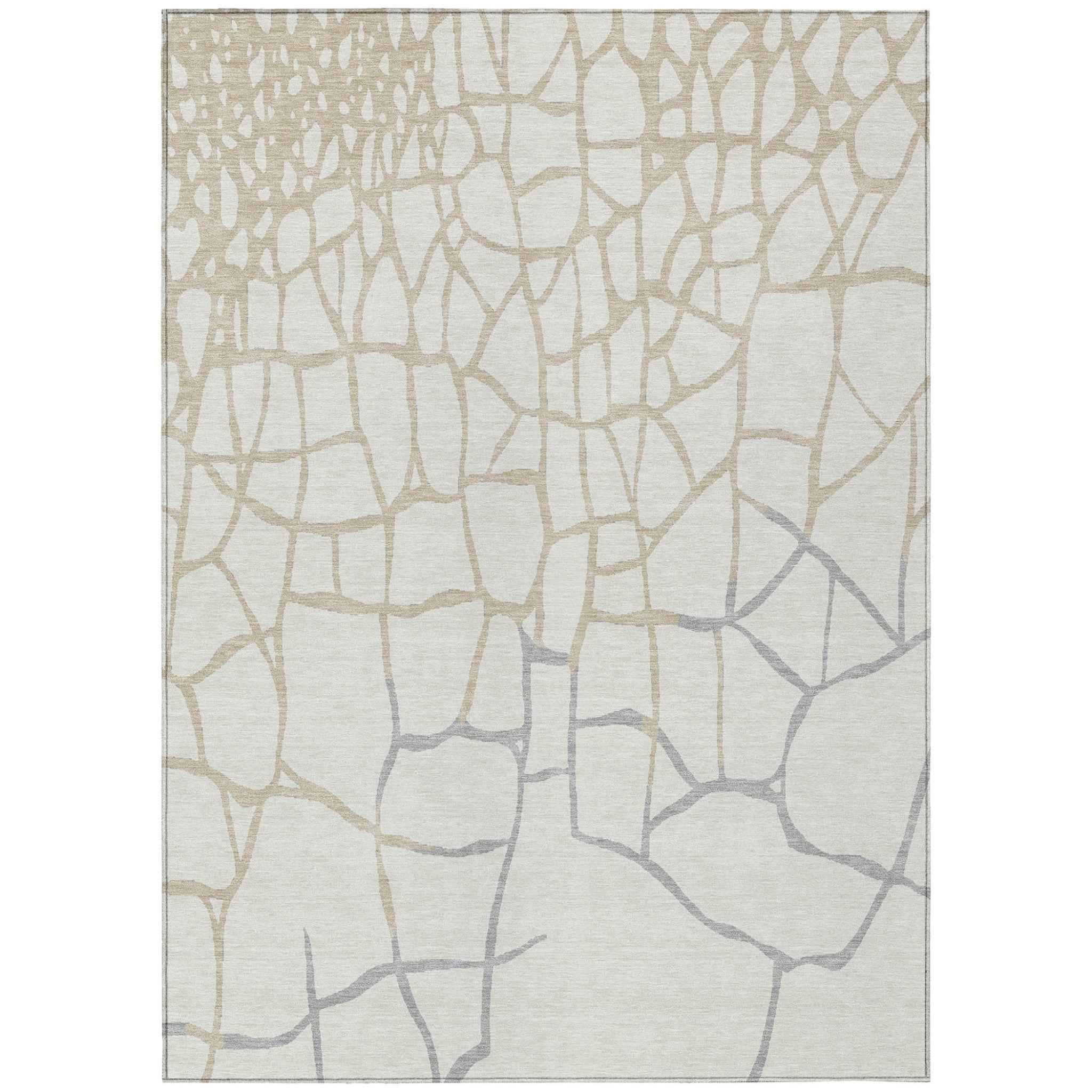 3' X 5' Ivory And Beige Abstract Washable Indoor Outdoor Area Rug
