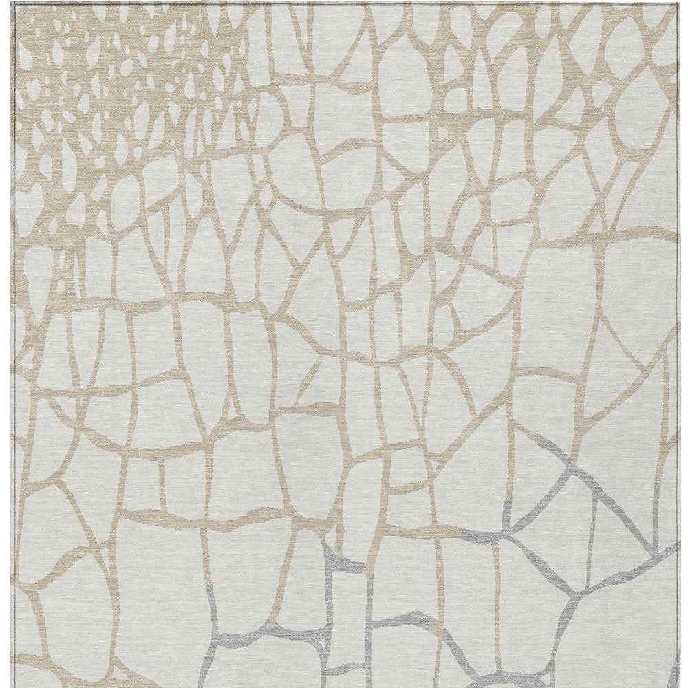 3' X 5' Ivory And Beige Abstract Washable Indoor Outdoor Area Rug