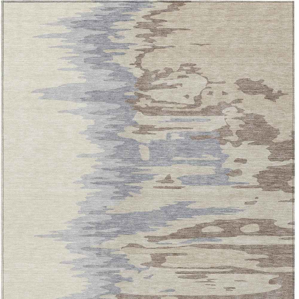 10' X 14' Beige Brown And Gray Abstract Washable Indoor Outdoor Area Rug