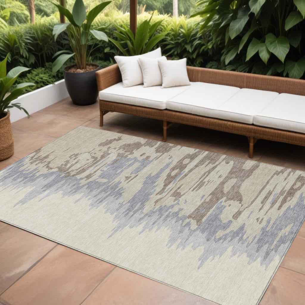 10' X 14' Beige Brown And Gray Abstract Washable Indoor Outdoor Area Rug