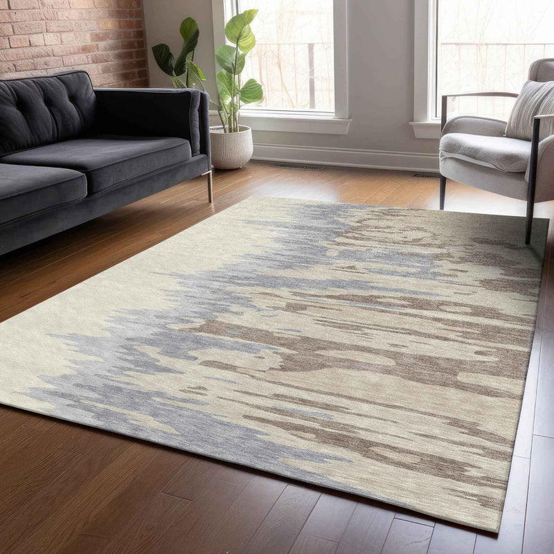 10' X 14' Beige Brown And Gray Abstract Washable Indoor Outdoor Area Rug
