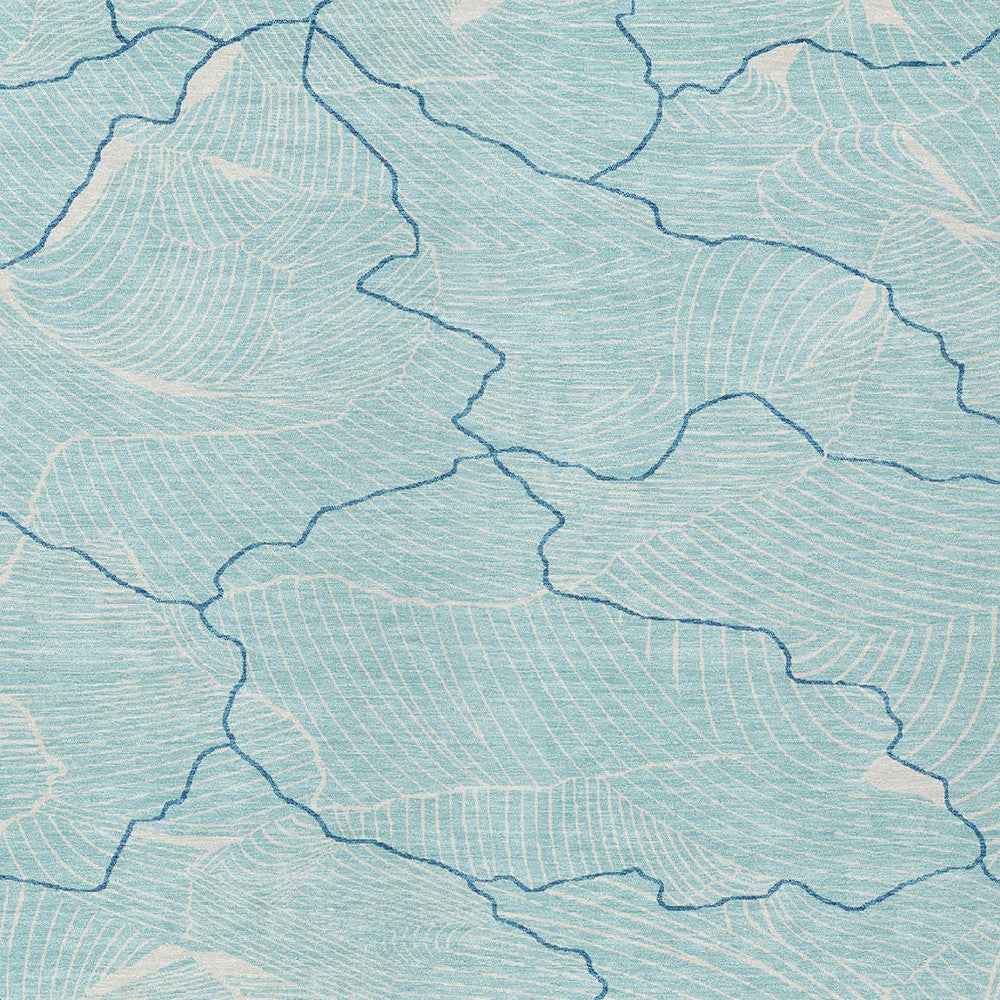 8' X 10' Aqua And Ivory Abstract Washable Indoor Outdoor Area Rug