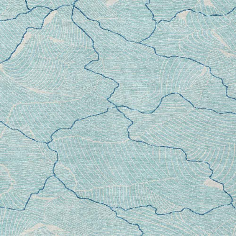 8' X 10' Aqua And Ivory Abstract Washable Indoor Outdoor Area Rug