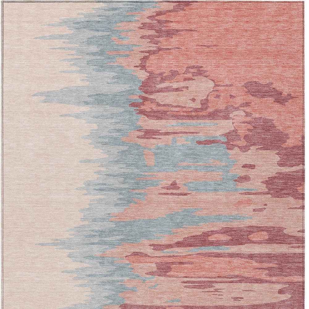 9' X 12' Coral Pink And Gray Abstract Washable Indoor Outdoor Area Rug