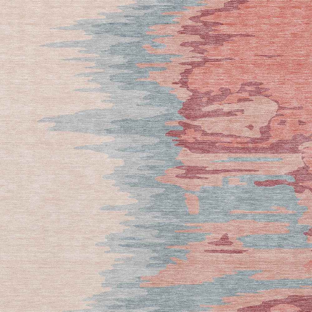 9' X 12' Coral Pink And Gray Abstract Washable Indoor Outdoor Area Rug