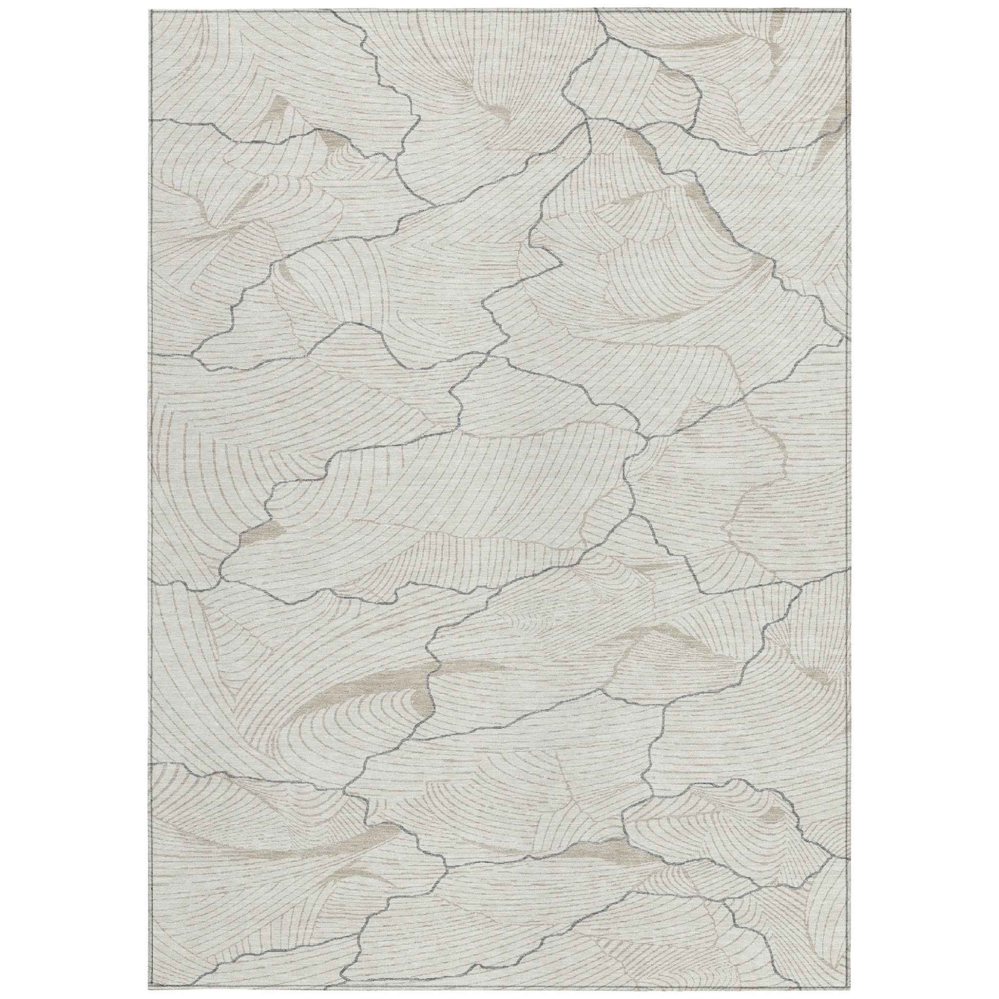 5' X 8' Ivory And Gray Abstract Washable Indoor Outdoor Area Rug
