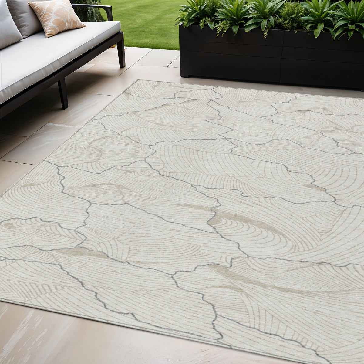5' X 8' Ivory And Gray Abstract Washable Indoor Outdoor Area Rug