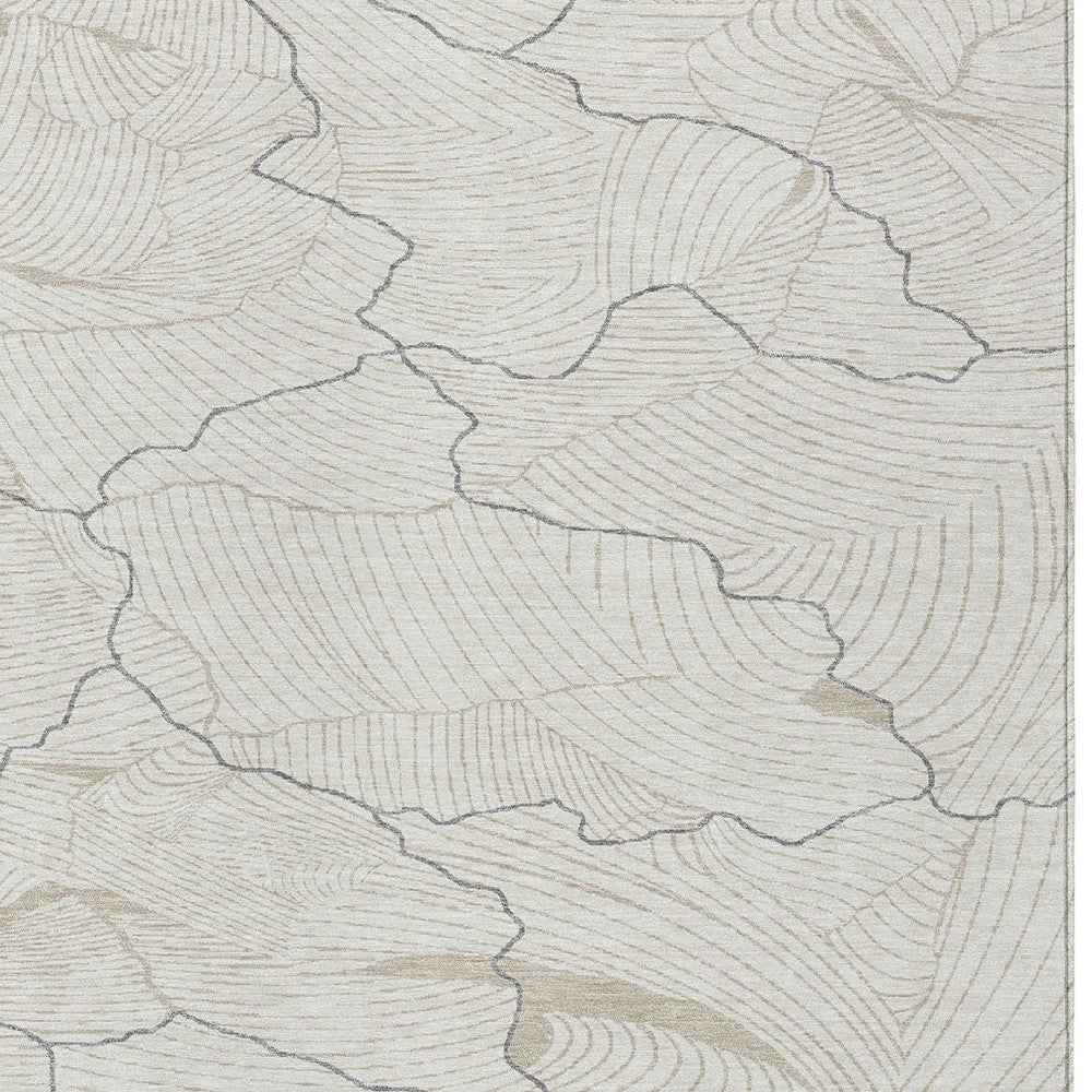 5' X 8' Ivory And Gray Abstract Washable Indoor Outdoor Area Rug