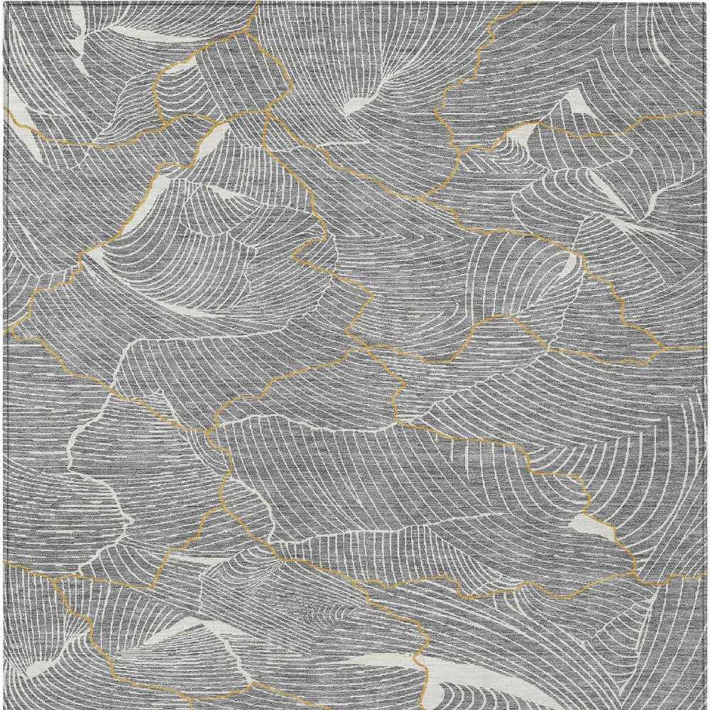 9' X 12' Gray Brown And Ivory Abstract Washable Indoor Outdoor Area Rug