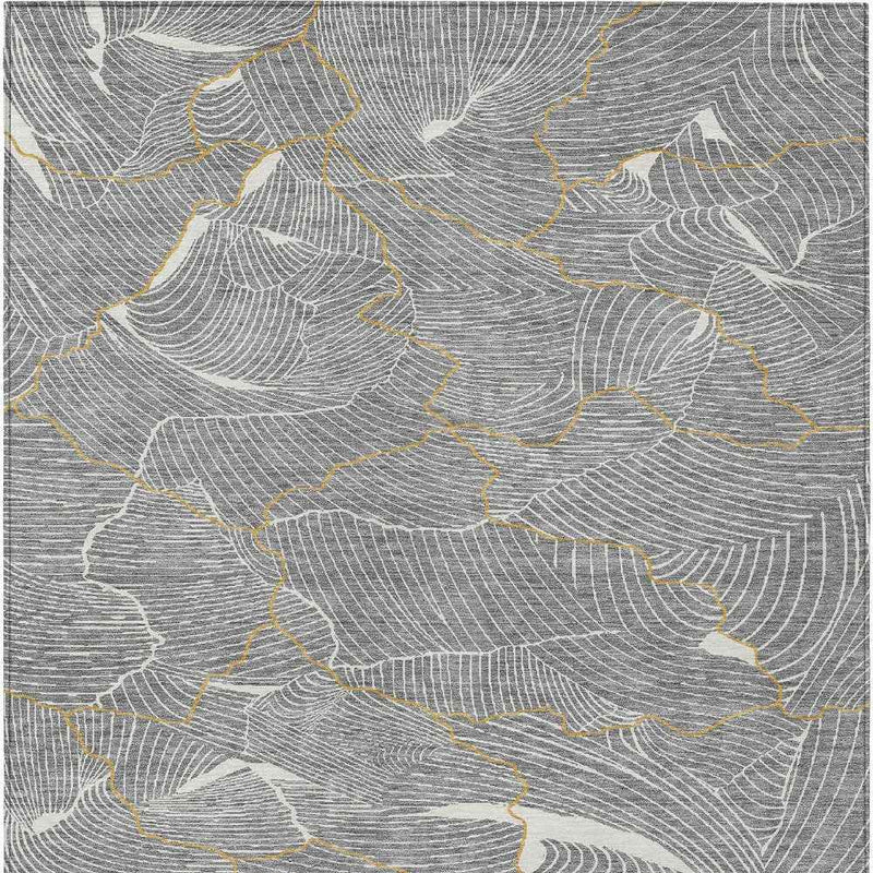 9' X 12' Gray Brown And Ivory Abstract Washable Indoor Outdoor Area Rug