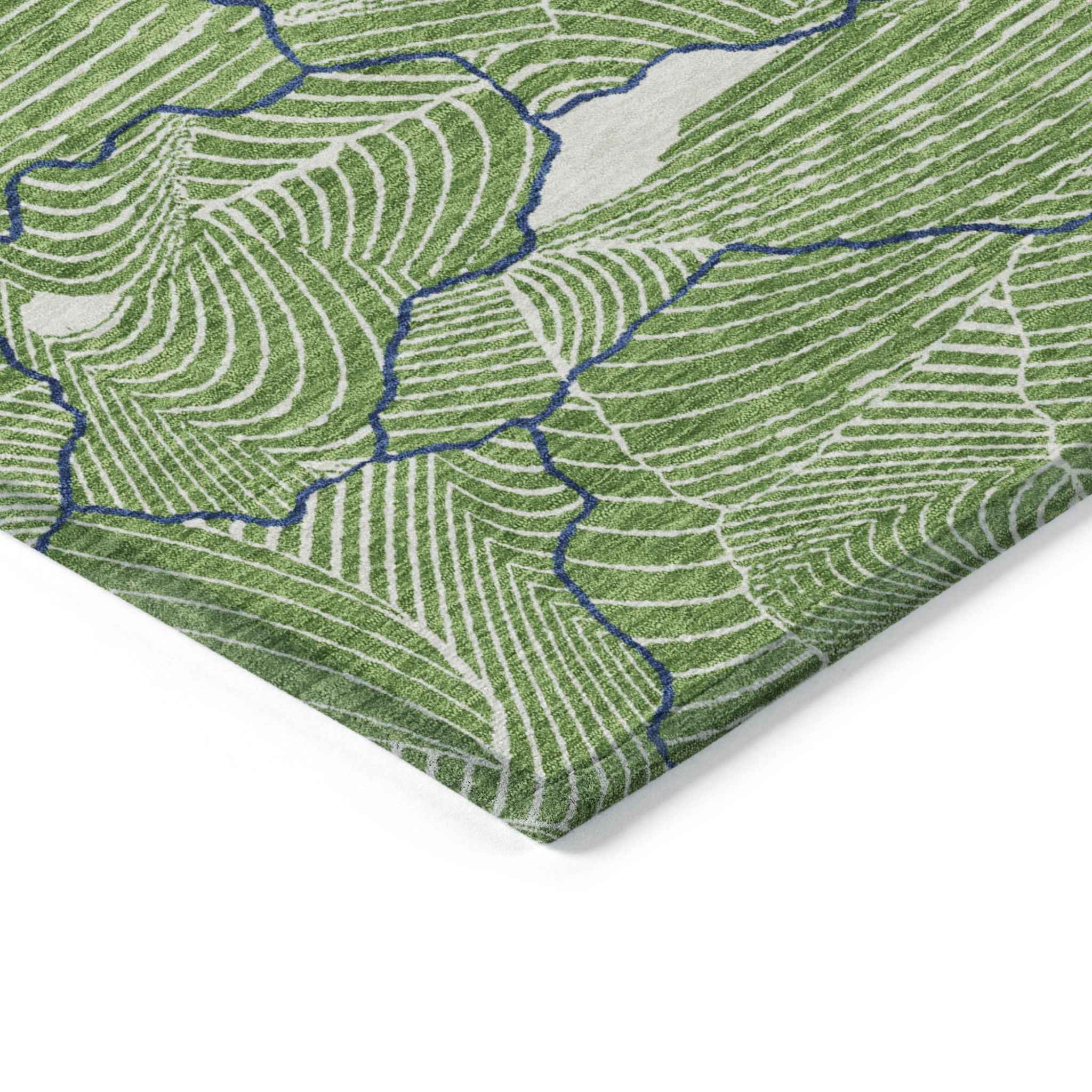 5' X 8' Green Blue And Ivory Abstract Washable Indoor Outdoor Area Rug