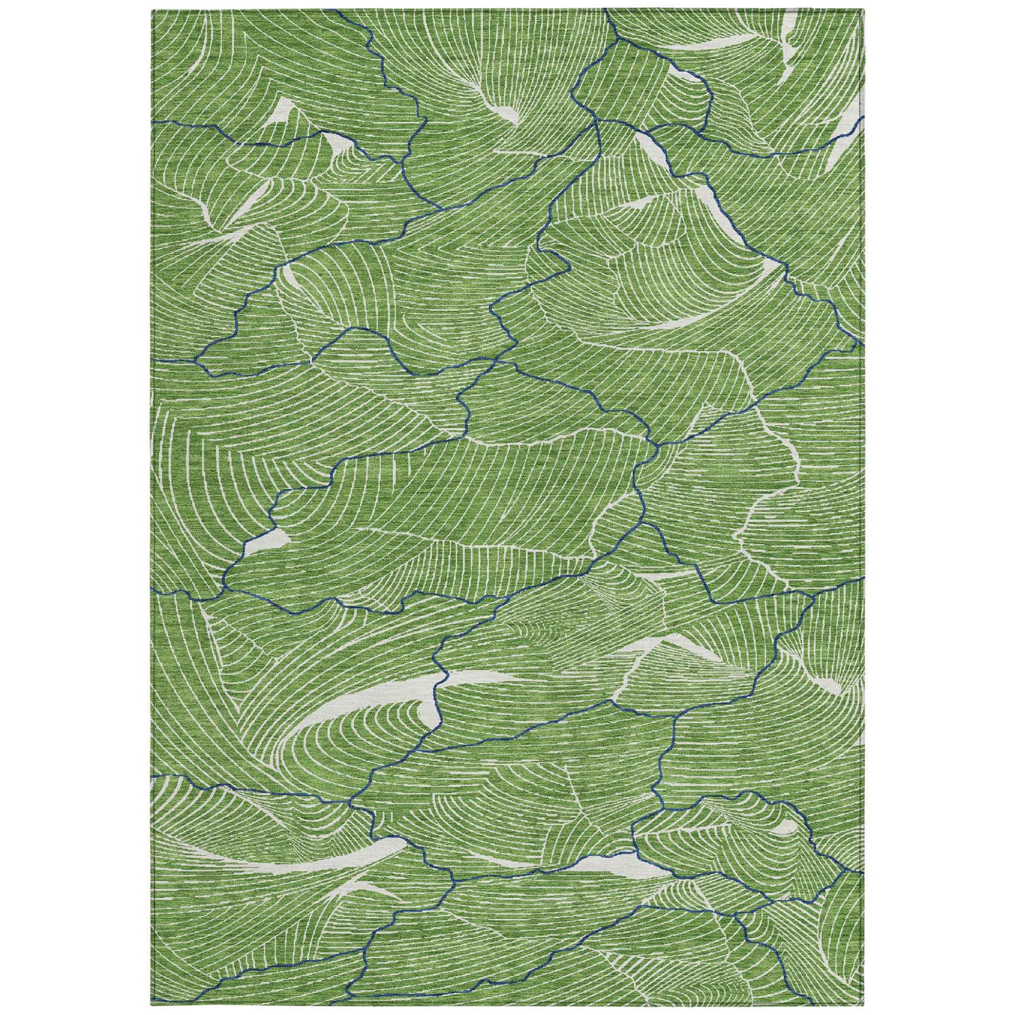 5' X 8' Green Blue And Ivory Abstract Washable Indoor Outdoor Area Rug