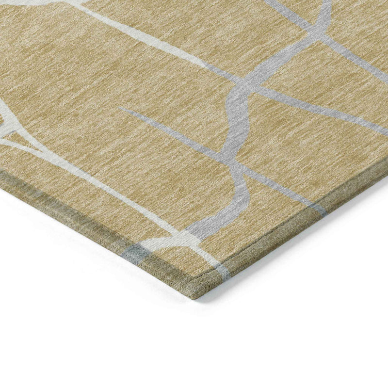 8' X 10' Gold And Beige Abstract Washable Indoor Outdoor Area Rug