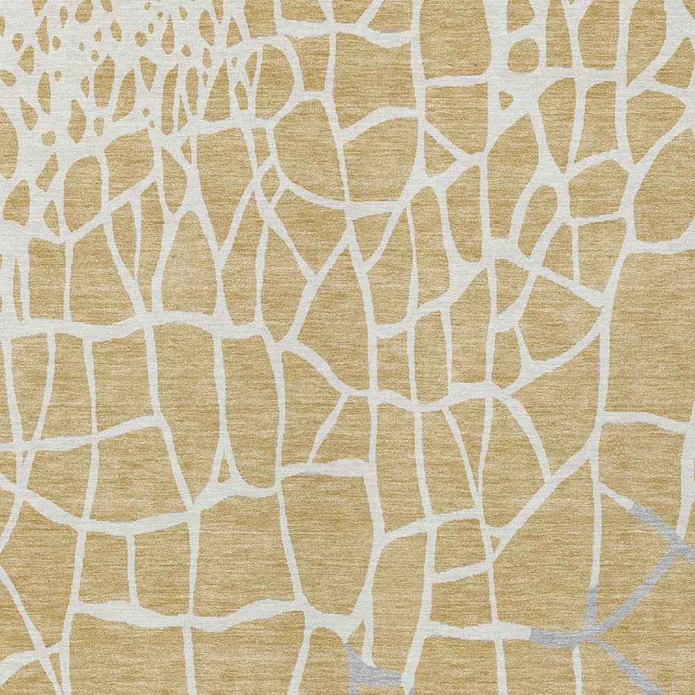 8' X 10' Gold And Beige Abstract Washable Indoor Outdoor Area Rug