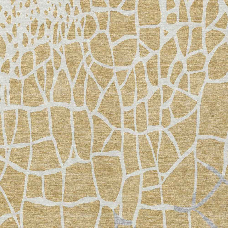 8' X 10' Gold And Beige Abstract Washable Indoor Outdoor Area Rug